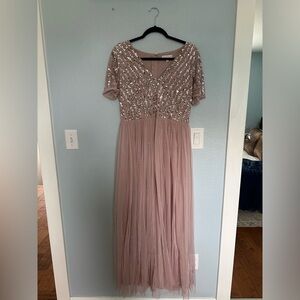 Pink Sequined Tulle Bridesmaid Dress